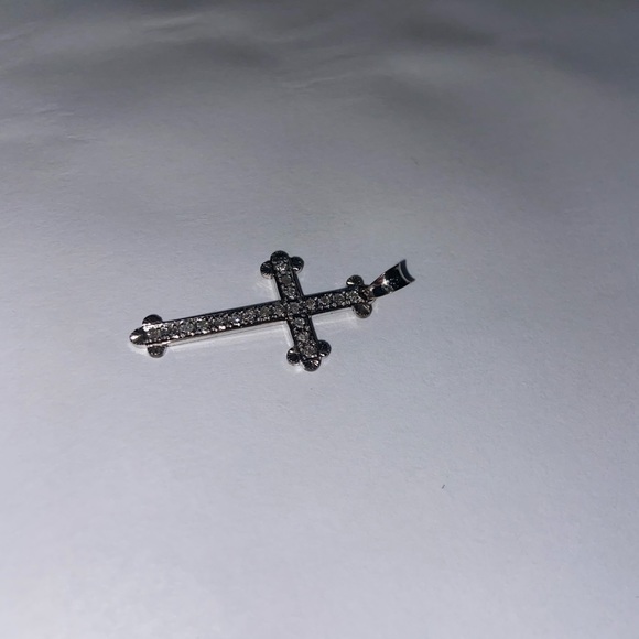 Genuine Diamond Gothic Cross Necklace Set in Sterling Silver - Picture 9 of 10